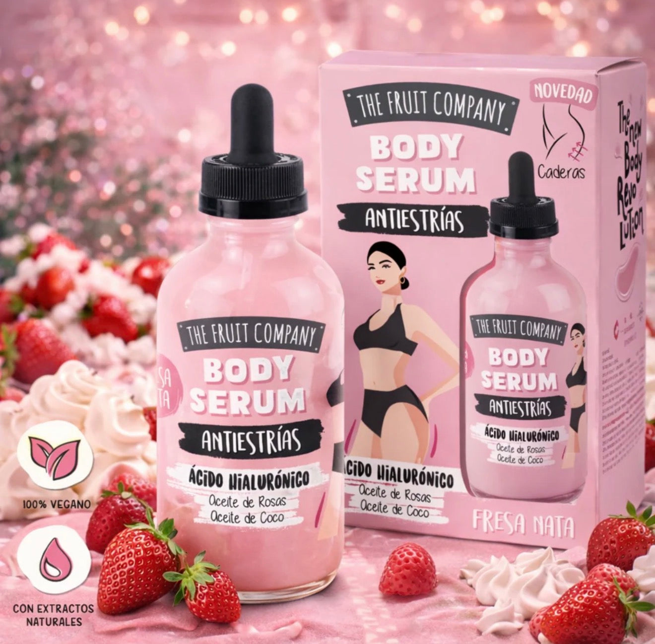 Disponible en précommande  Serum Corporel Anti Vergeture Fraise Chantilly 120ml - The Fruit Company