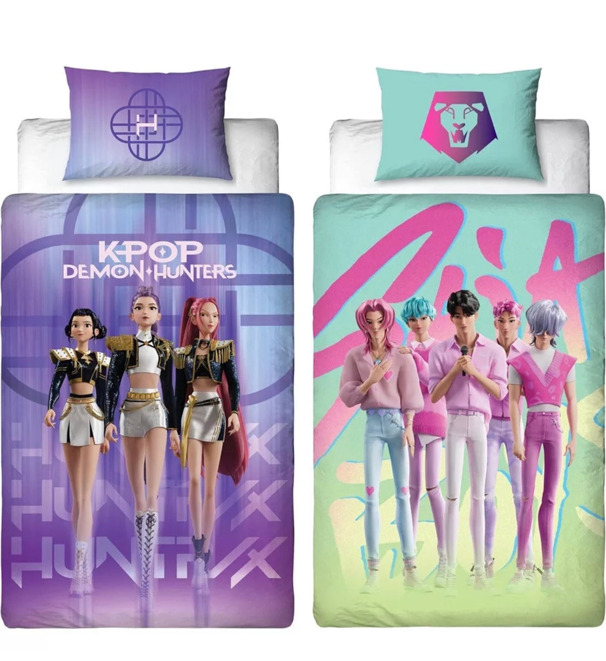 Disponible en précommande   Parure de lit double face en microfibre K-pop Demon Hunters Battle 140x200cm, 70x90 cm