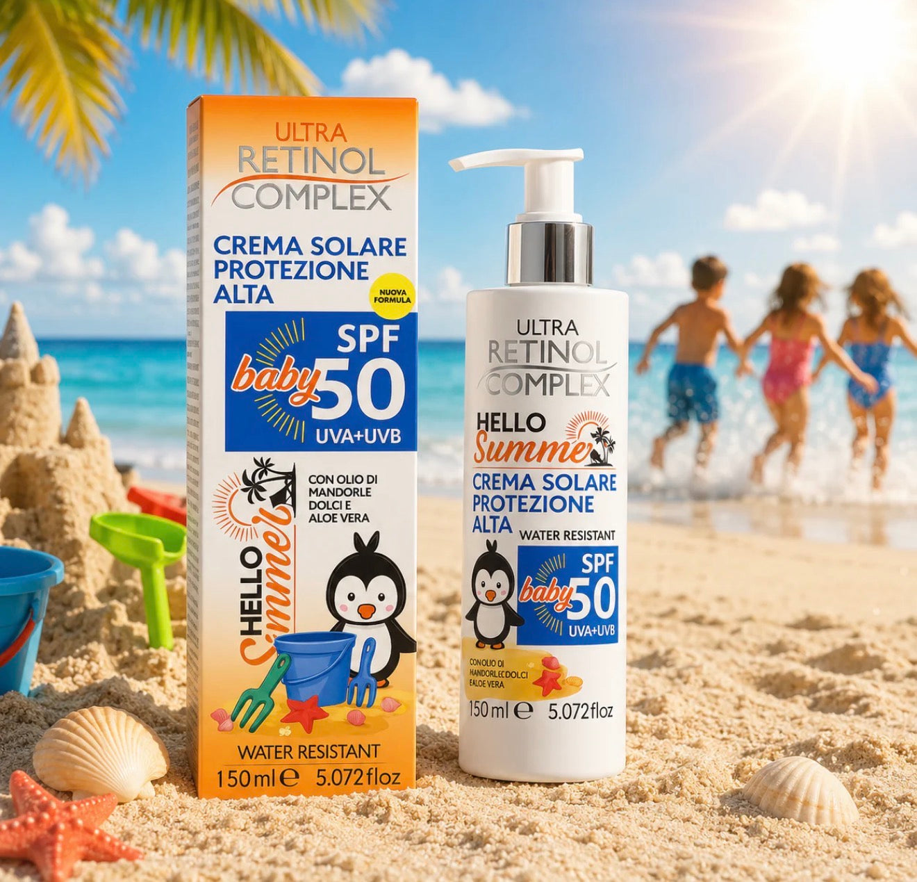 Disponible en précommande Crème Solaire Enfants & Bébé "Hello Summer" SPF 50 150ml - Retinol Complex