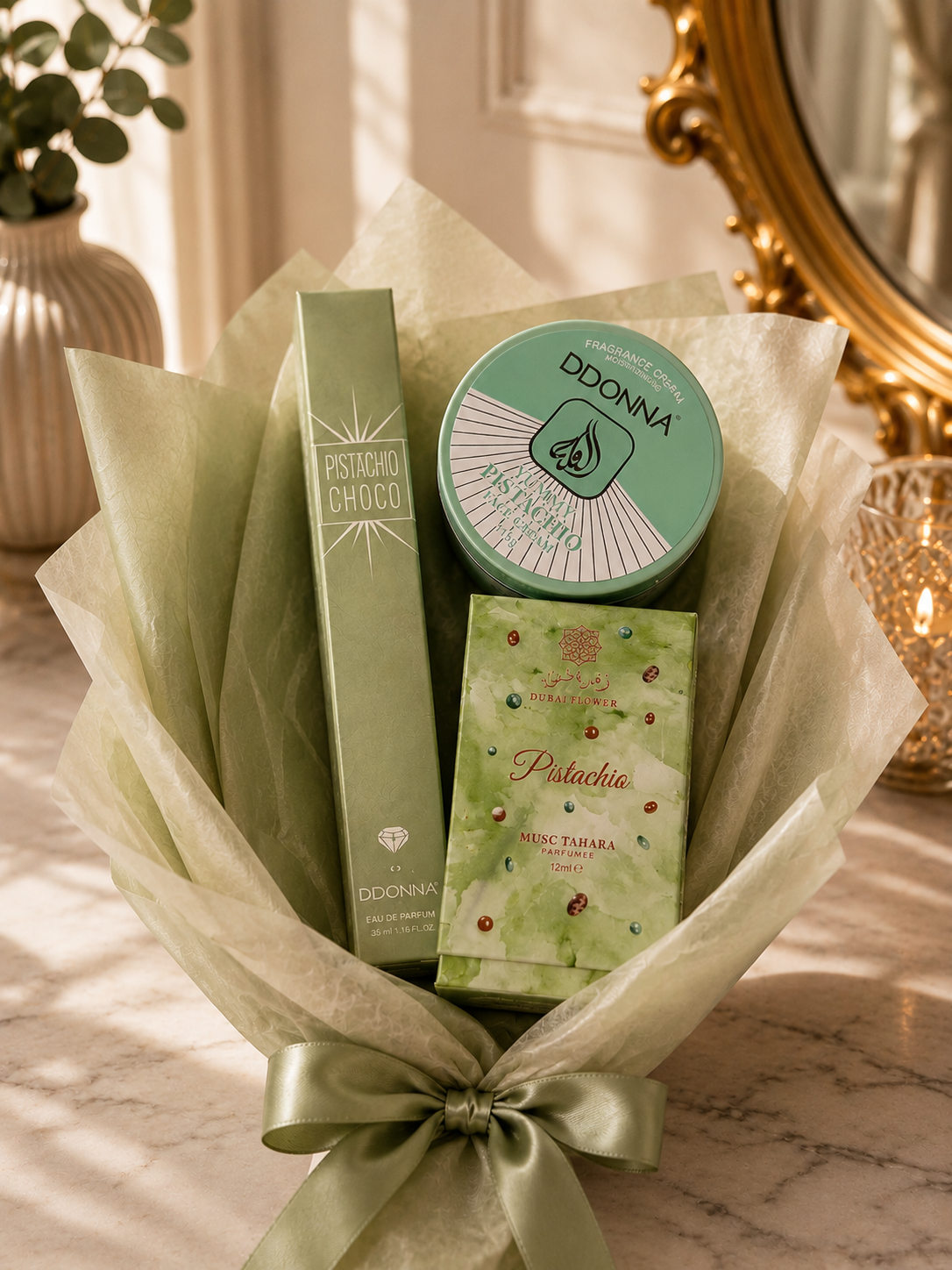 Coffret pistachio ( 1 crème visage, 1 musk intime, 1 parfum 35ml)